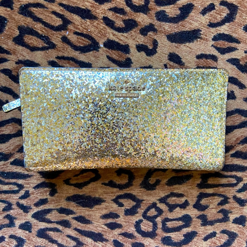 Kate spade large gold glitter wallet, gently used